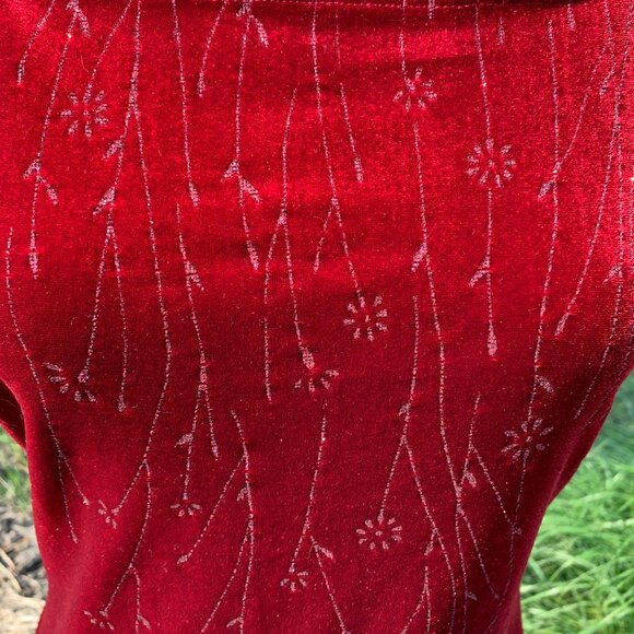Vintage 90s Red Velvet Maxi Slip Dress Square Neck Glitter Side Slit Long Gown - Picture 4 of 16